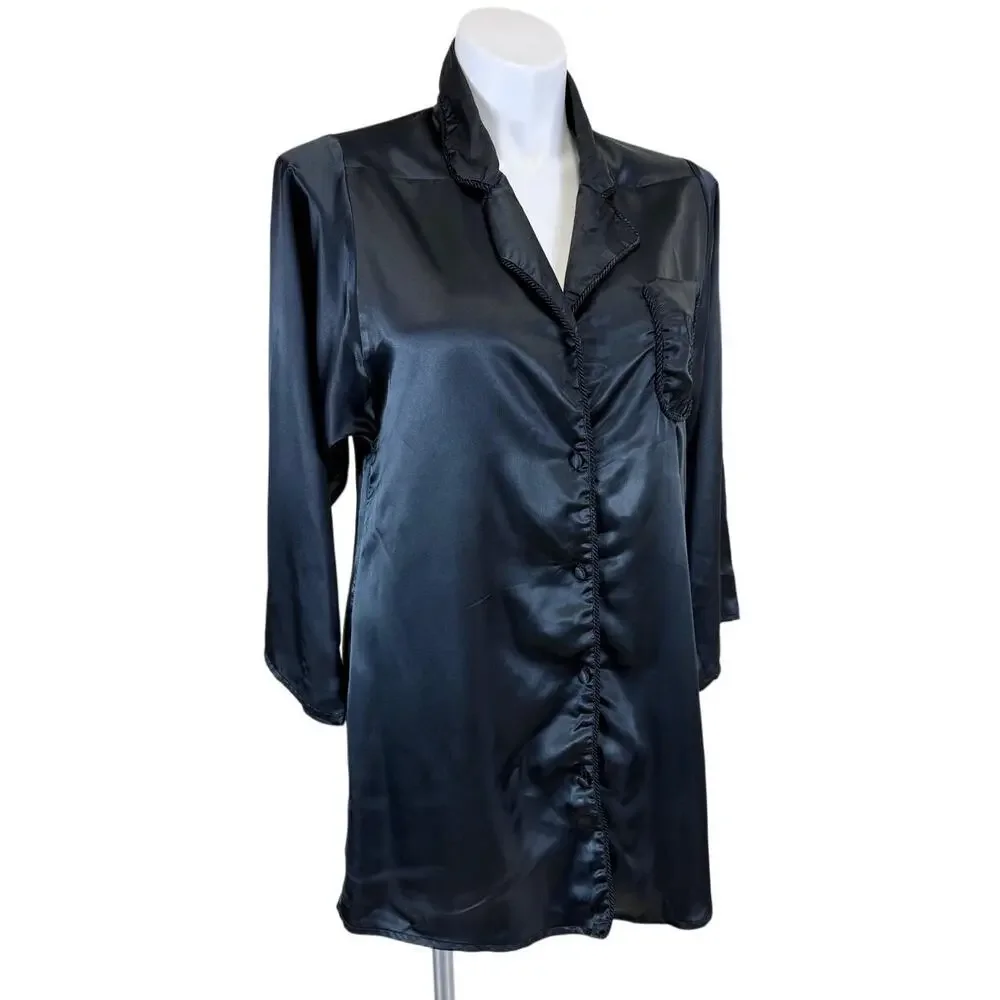 Vintage Valentino Intimo Black Satin Sleep Shirt